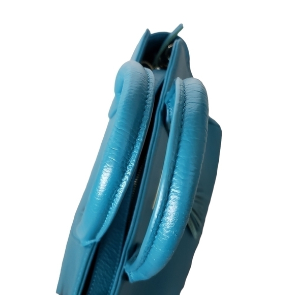 Onna Ehrlich Leather Satchel Bag Gold Details Jewel Teal Tone Like New - Picture 10 of 15